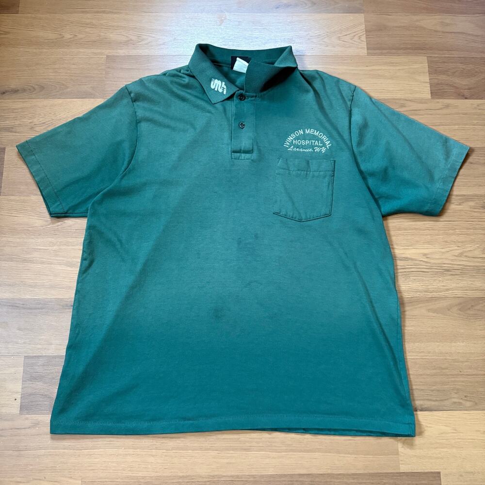 Vintage 80's Ivinson Memorial Hospital Laramie Wyoming Faded Green Polo Shirt M